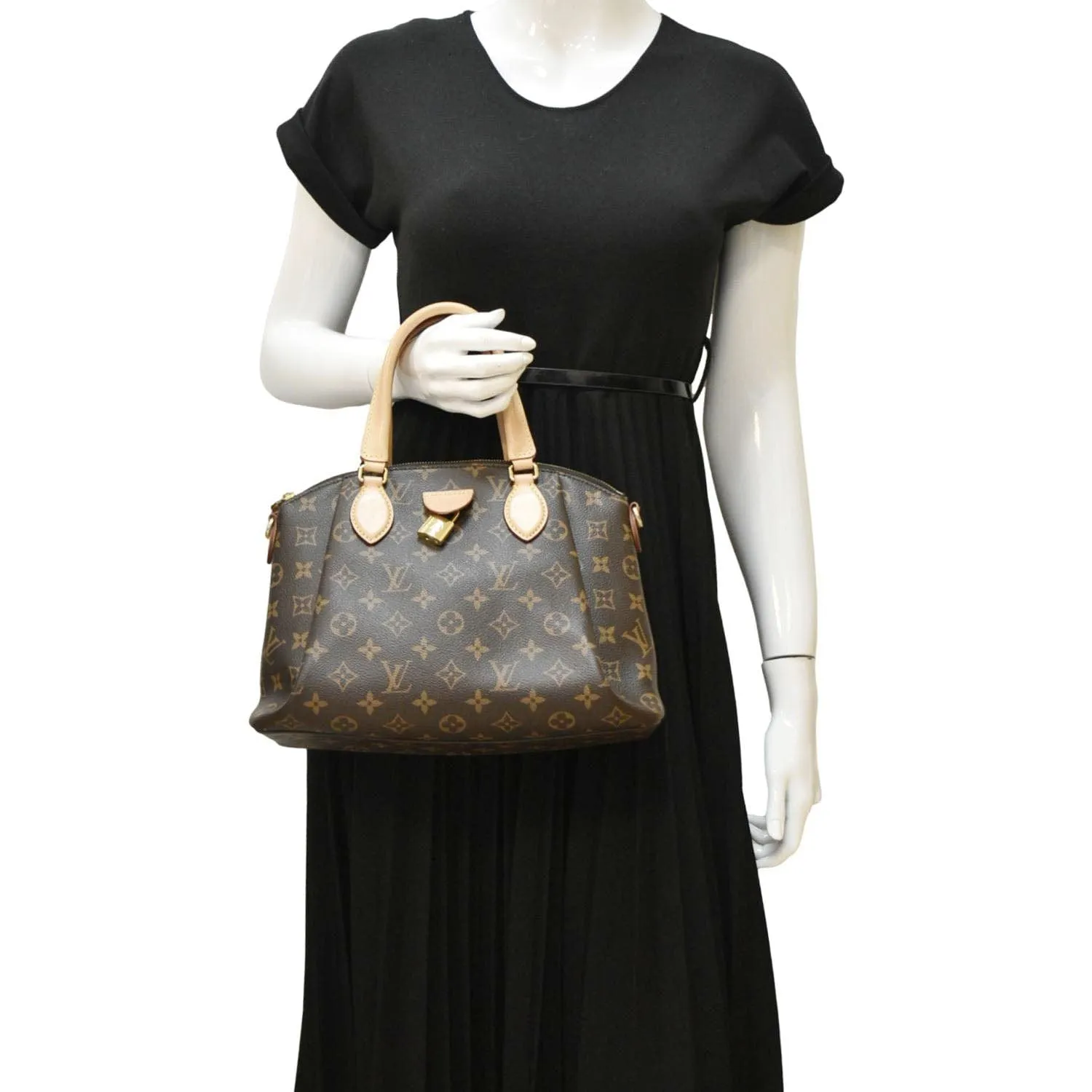 LOUIS VUITTON Rivoli PM Monogram Canvas Satchel Bag Brown