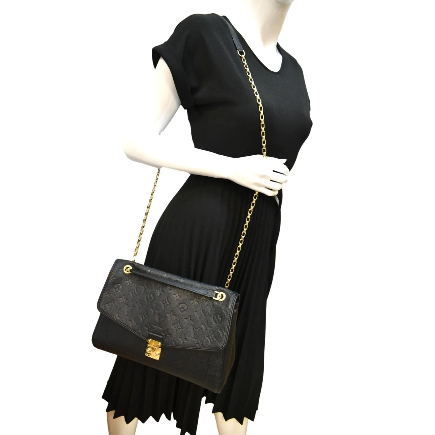 LOUIS VUITTON Saint Germain MM Monogram Empreinte Leather Shoulder Bag Black