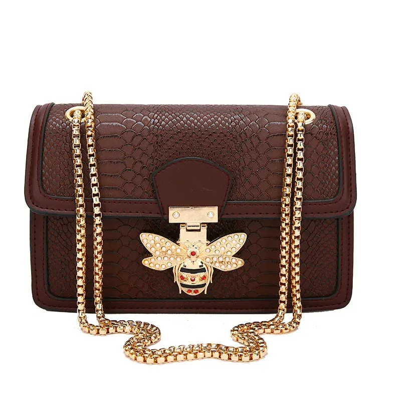 Luxury Bee Embossed Leather Crossbody Bag