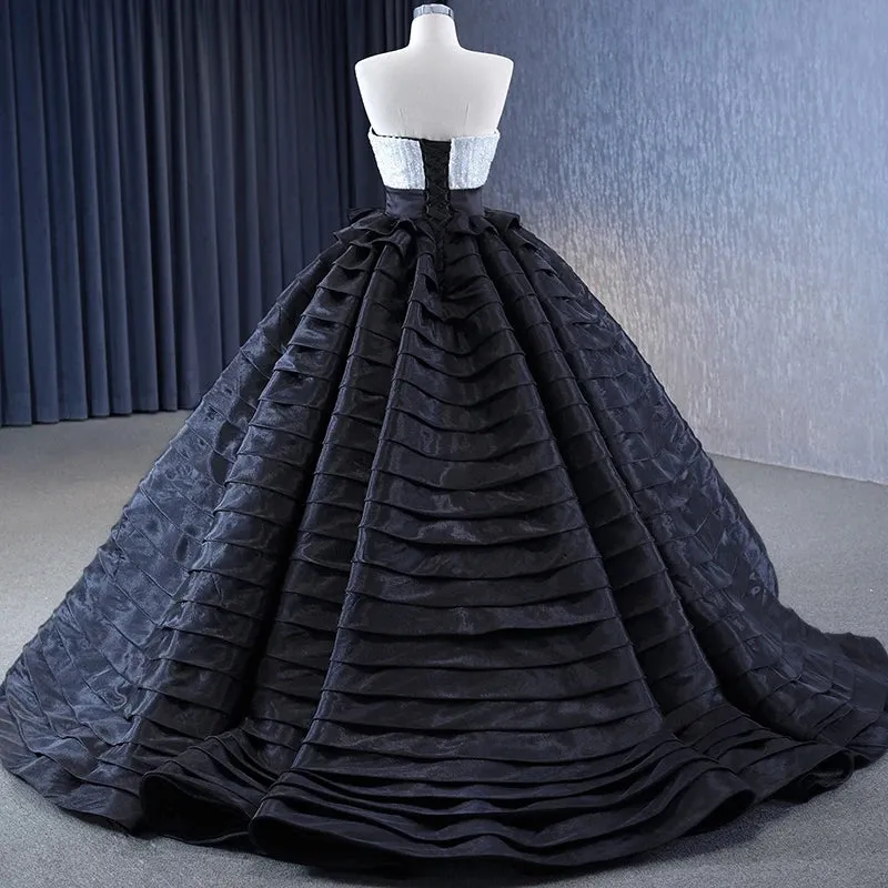 Luxury Strapless Sweep Train Prom Dresses Strapless Ball Gown