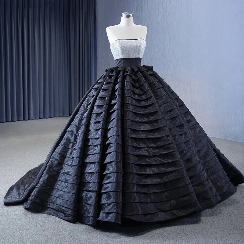 Luxury Strapless Sweep Train Prom Dresses Strapless Ball Gown