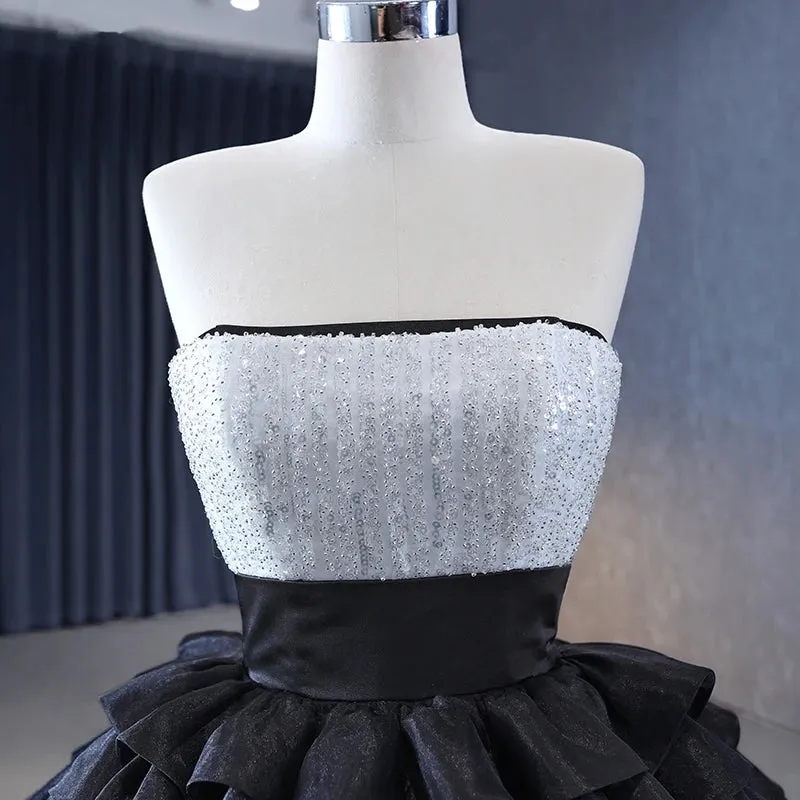 Luxury Strapless Sweep Train Prom Dresses Strapless Ball Gown