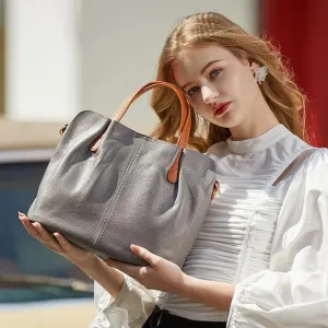 Luxury Top-Handle Bags Genuine Cowhide Leather Handbags for Women Bags Personality Large Capacity European Style Crossbody Bag