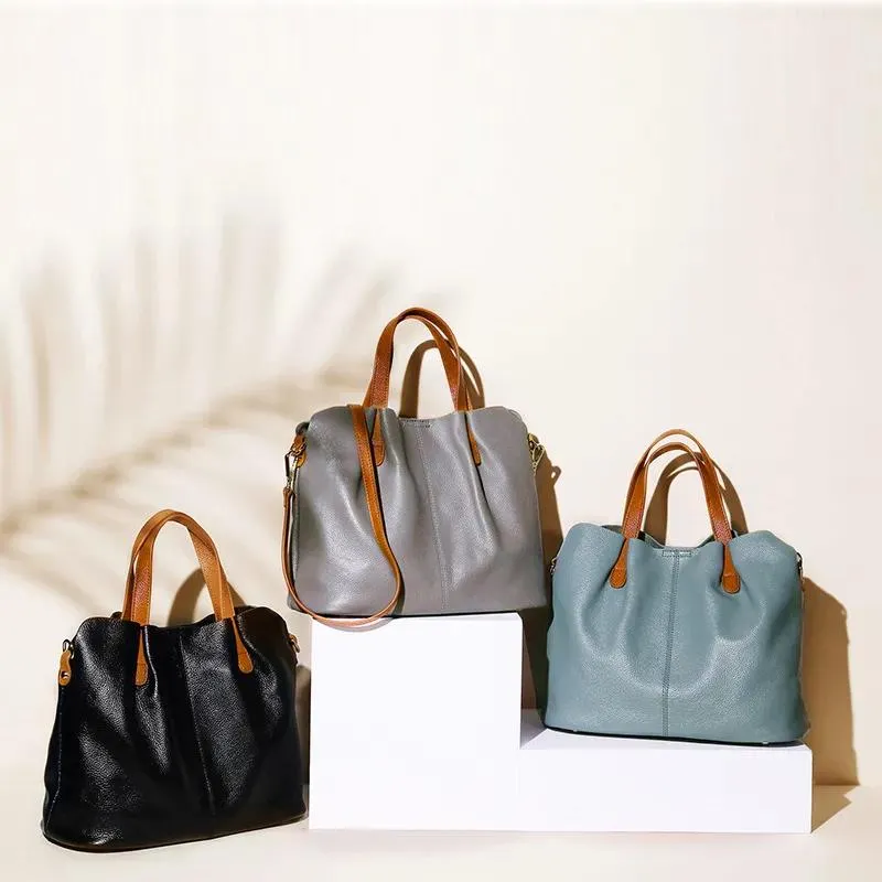 Luxury Top-Handle Bags Genuine Cowhide Leather Handbags for Women Bags Personality Large Capacity European Style Crossbody Bag