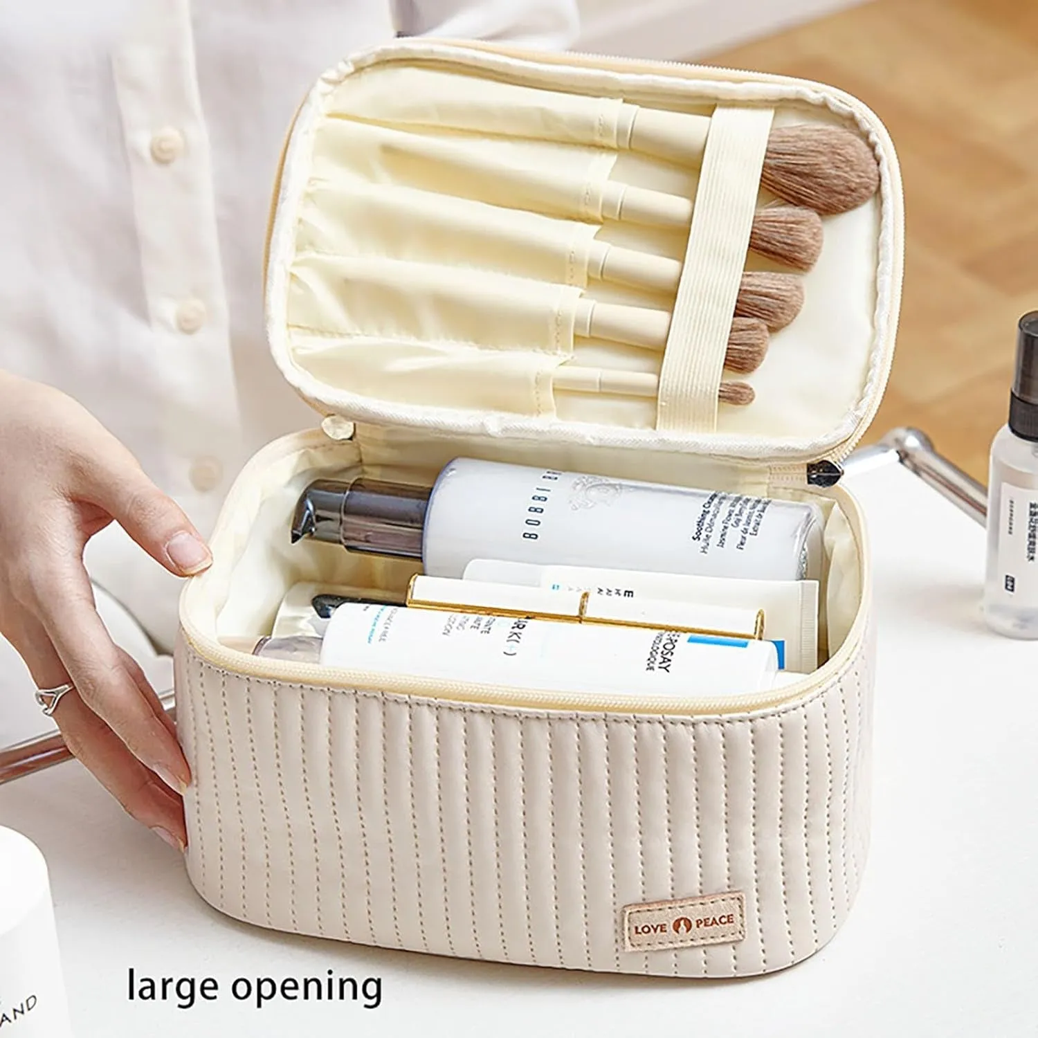 Makeup Waterproof Travel Bag 8.4*5.4 Inch Light blue Pu Leather