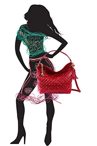 Marino Orlandi Women's Extra Large Handbag Purse Hobo Tote Satchel Italian Designer Red Quilted Genuine Leather Crossbody Bag with Tassel
