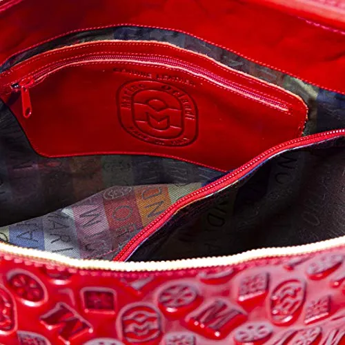 Marino Orlandi Women's Extra Large Handbag Purse Hobo Tote Satchel Italian Designer Red Quilted Genuine Leather Crossbody Bag with Tassel