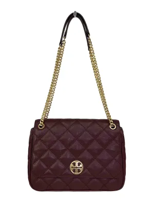 Maroon Leather Quilted Handbag