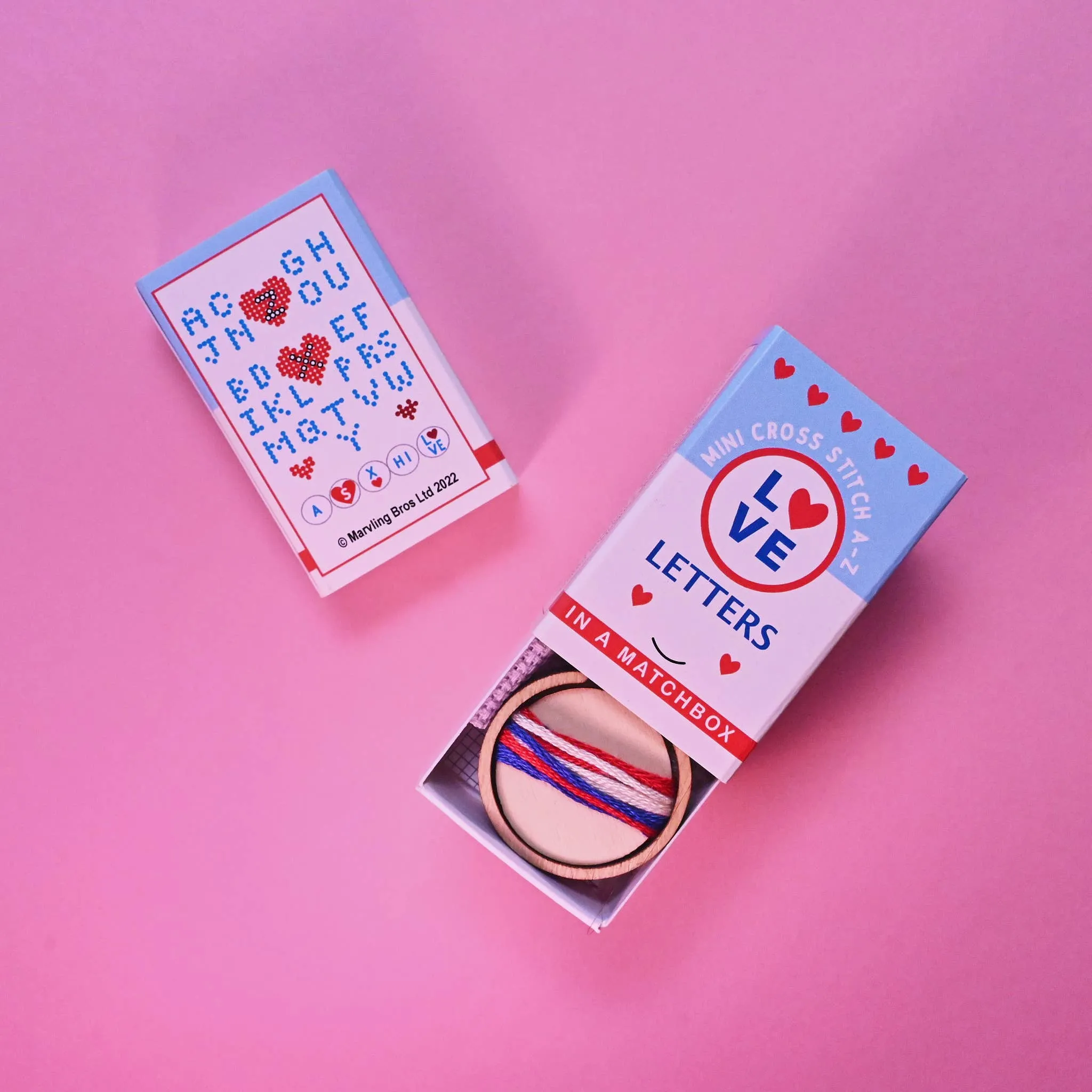 Marvling Bros - Love Letters Mini Hoop Cross Stitch in a matchbox