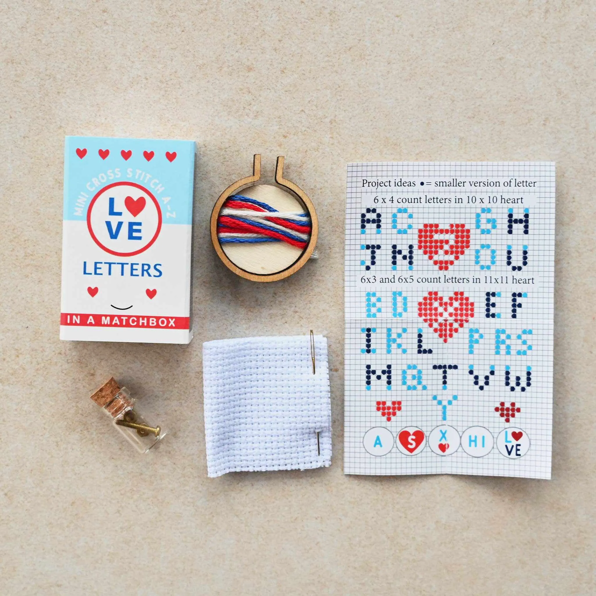 Marvling Bros - Love Letters Mini Hoop Cross Stitch in a matchbox