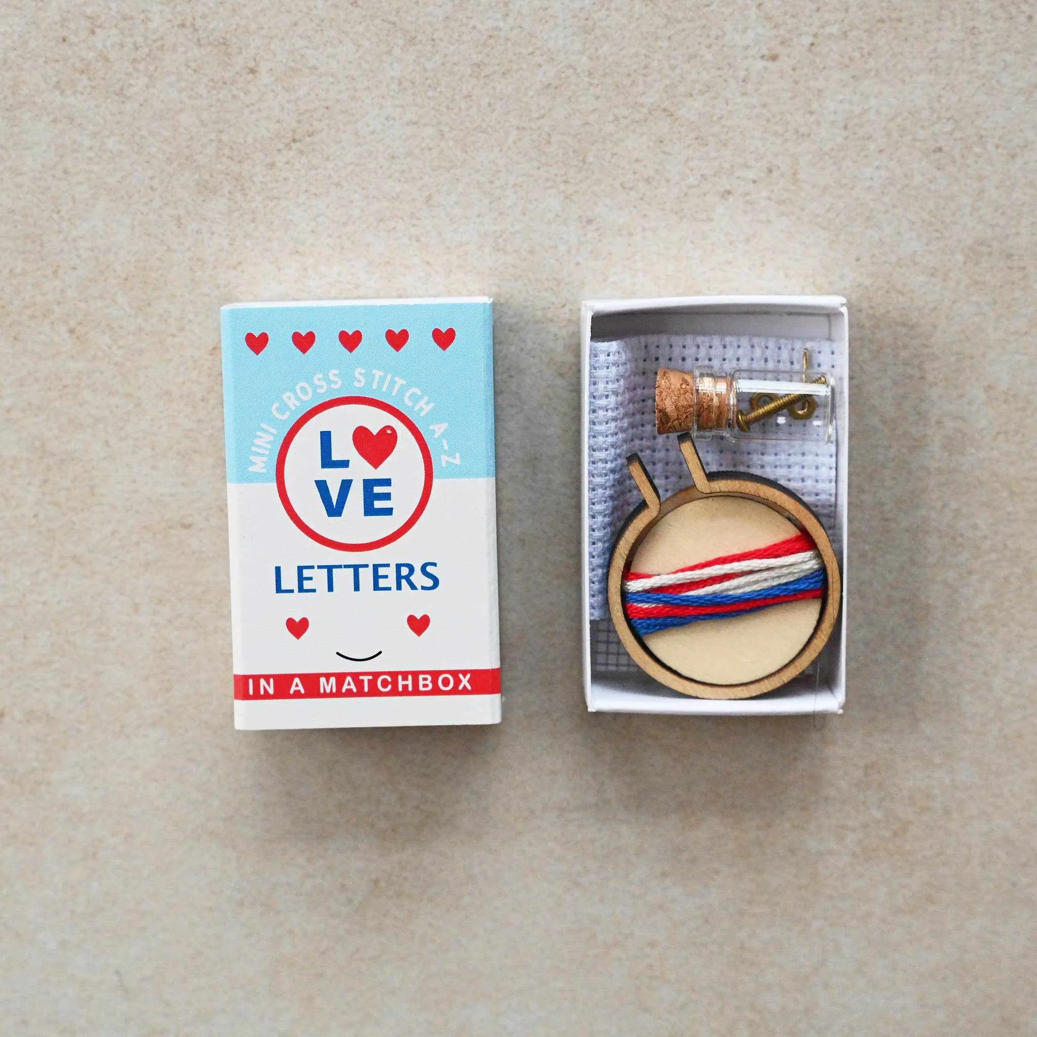 Marvling Bros - Love Letters Mini Hoop Cross Stitch in a matchbox