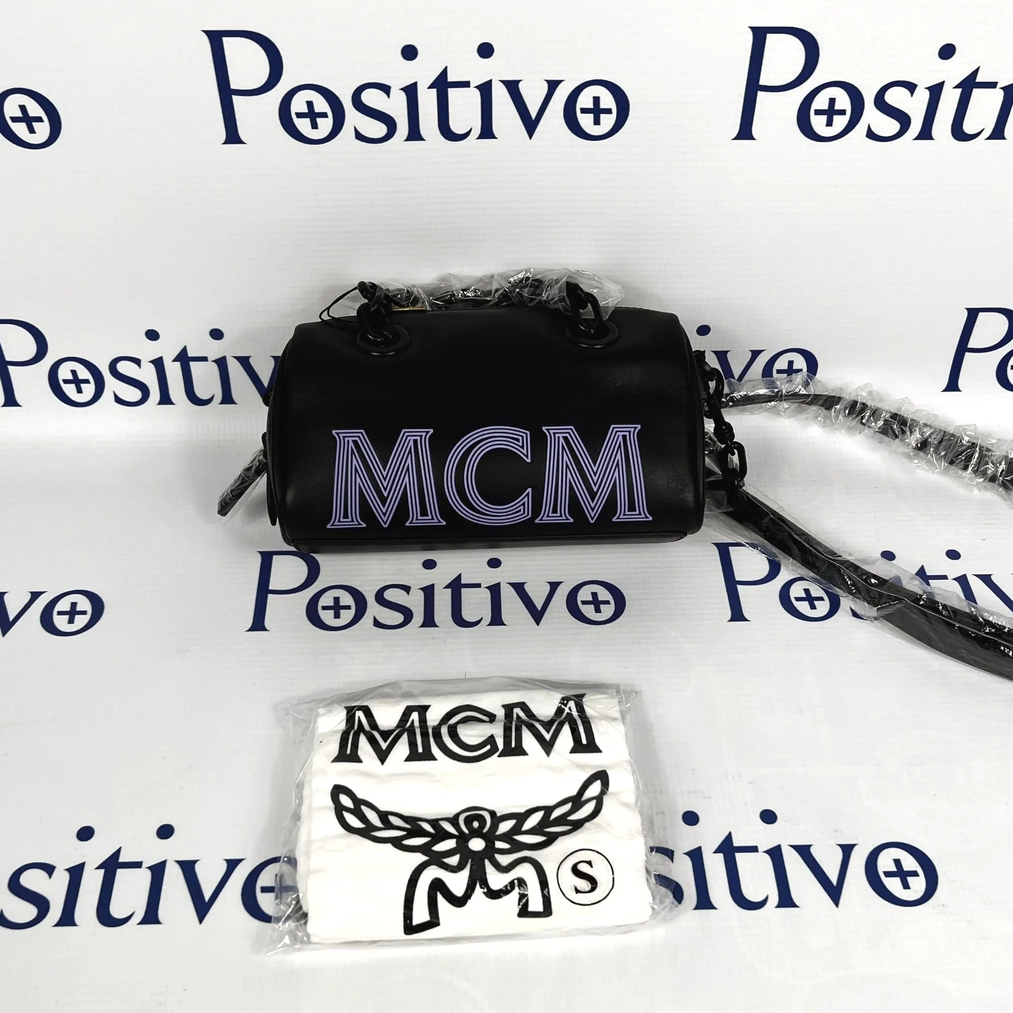 MCM Chain Black Leather Boston Bag