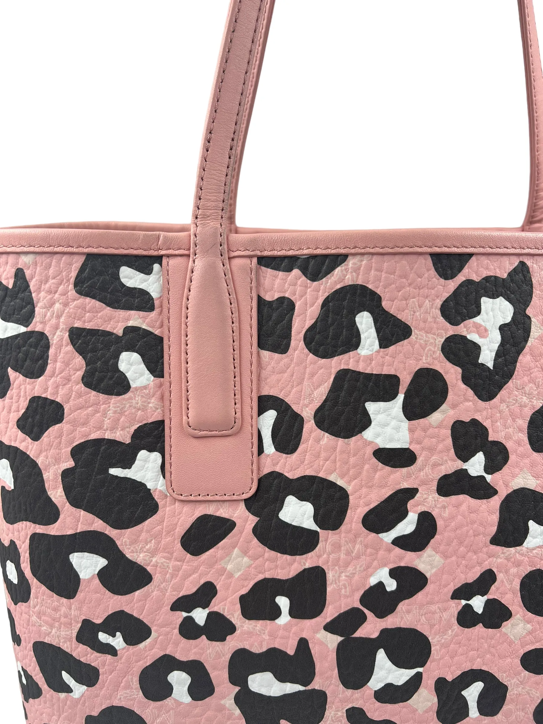 MCM Pink Leopard Print Medium Aren Shopper Tote