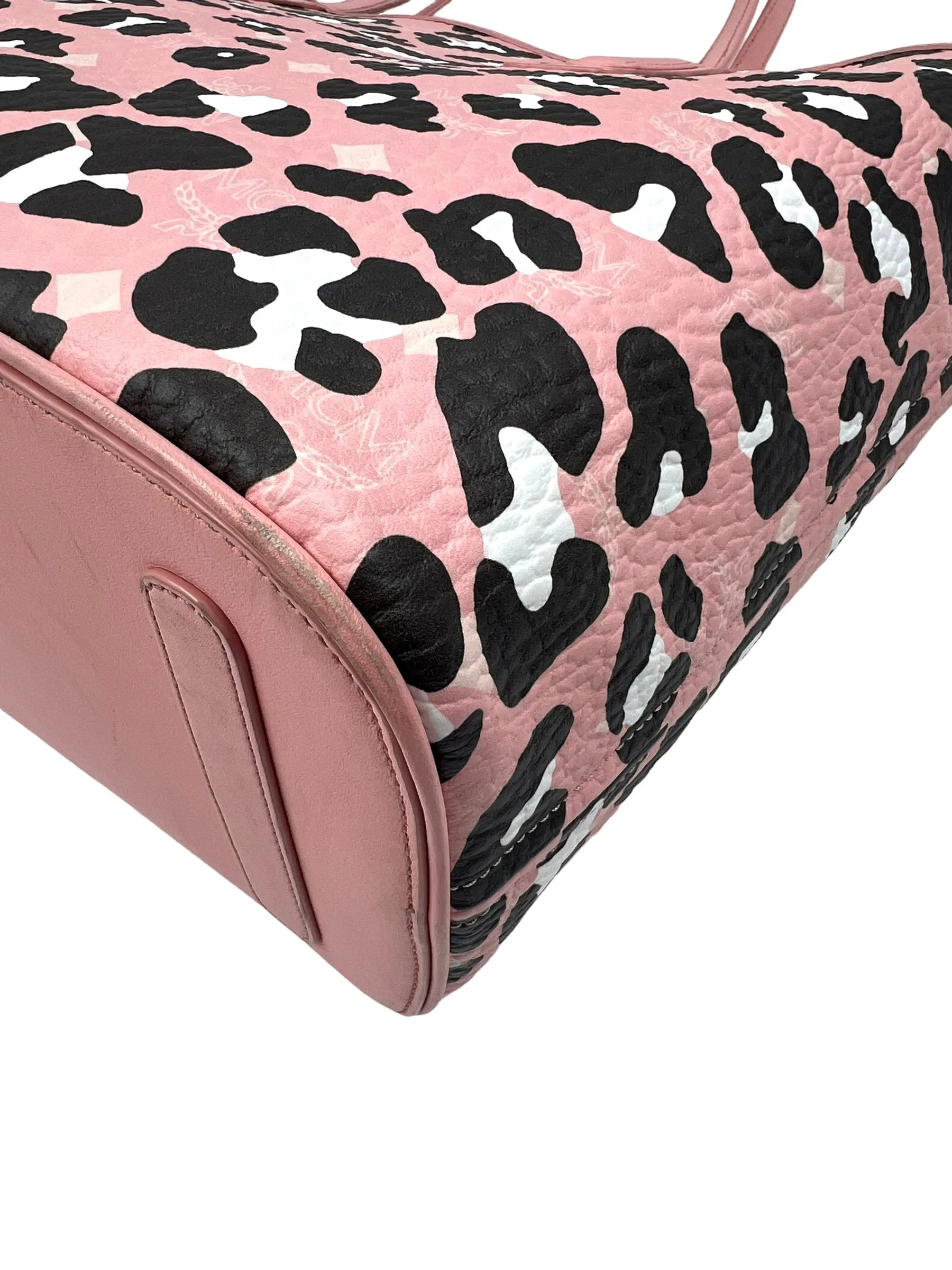 MCM Pink Leopard Print Medium Aren Shopper Tote