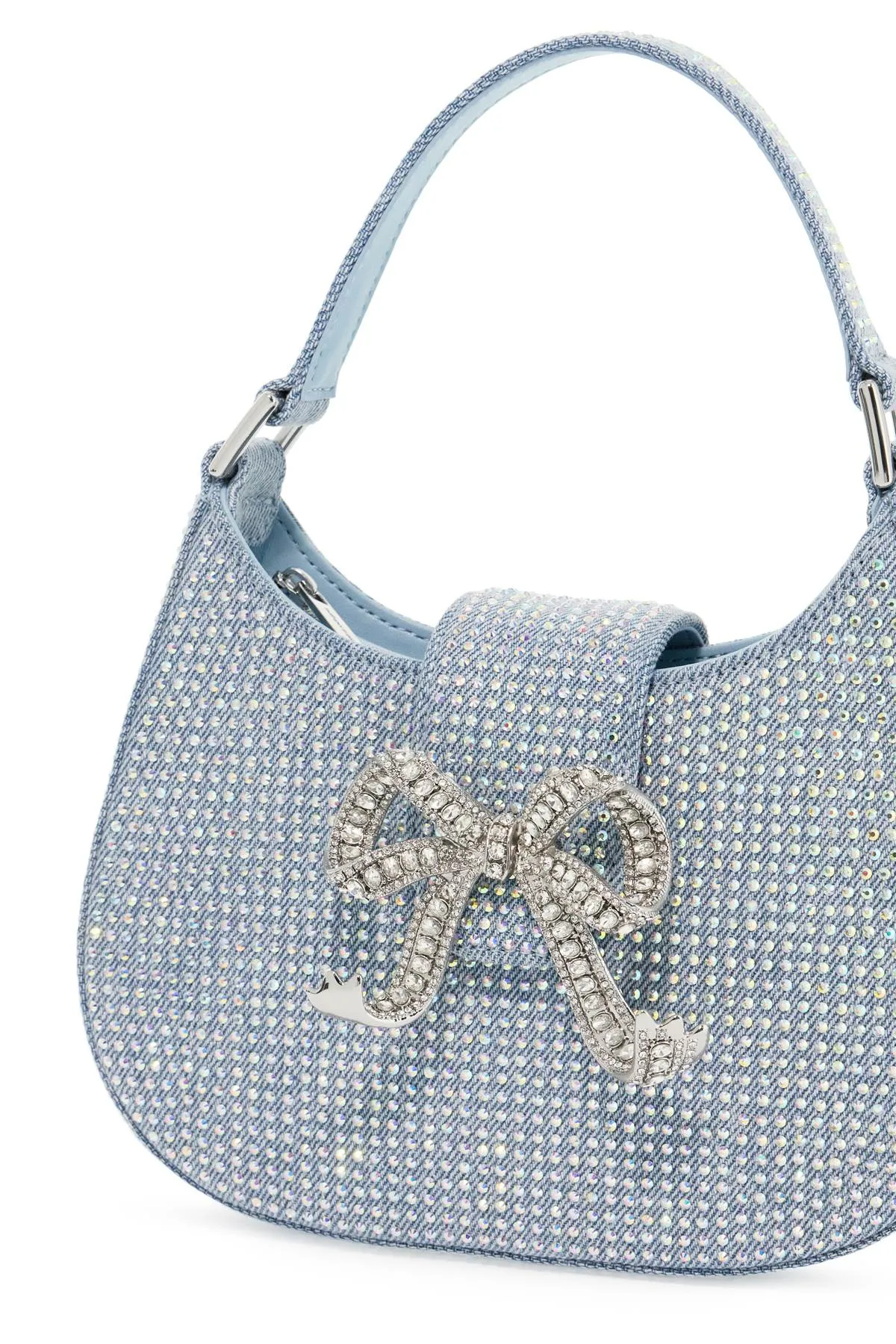 mini crescent denim bag with rhinestones