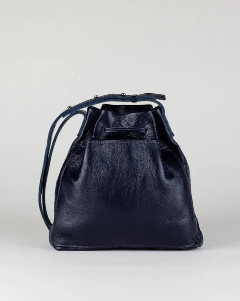 Mini Crossbody Tote | Navy Leather   Silver Hardware