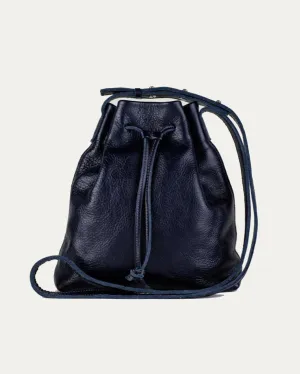 Mini Crossbody Tote | Navy Leather   Silver Hardware