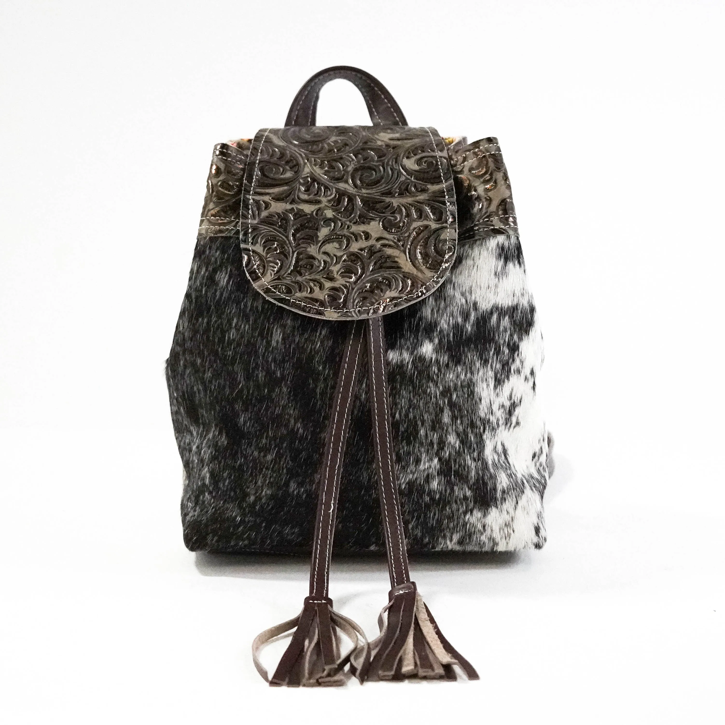 Mini Kelsea Backpack - Black & White w/ Bronzed Caracole