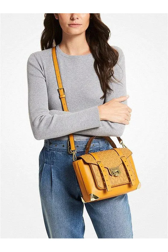 MK Manhatten Medium Leather and Logo Satchel Marigld Multi- 35F1GNCS6V