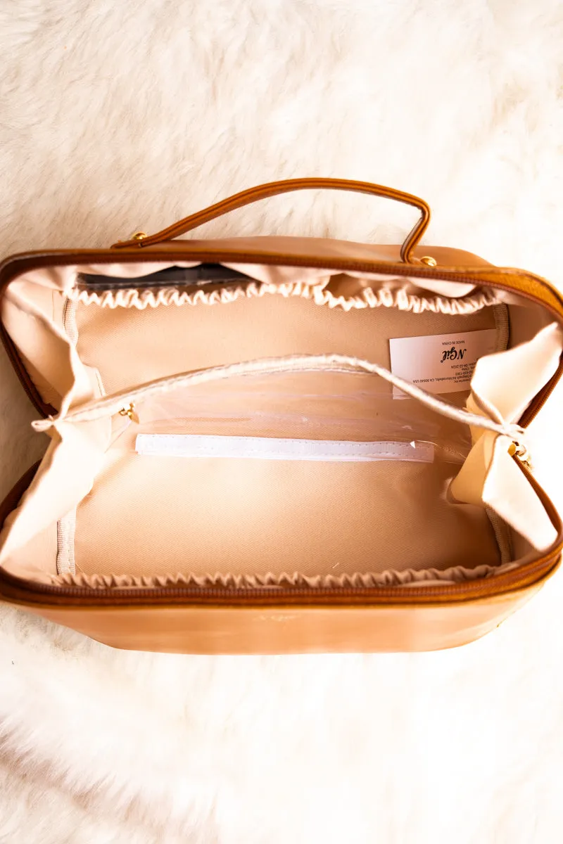 Morning Ready Brown Medium Expandable Cosmetic Bag