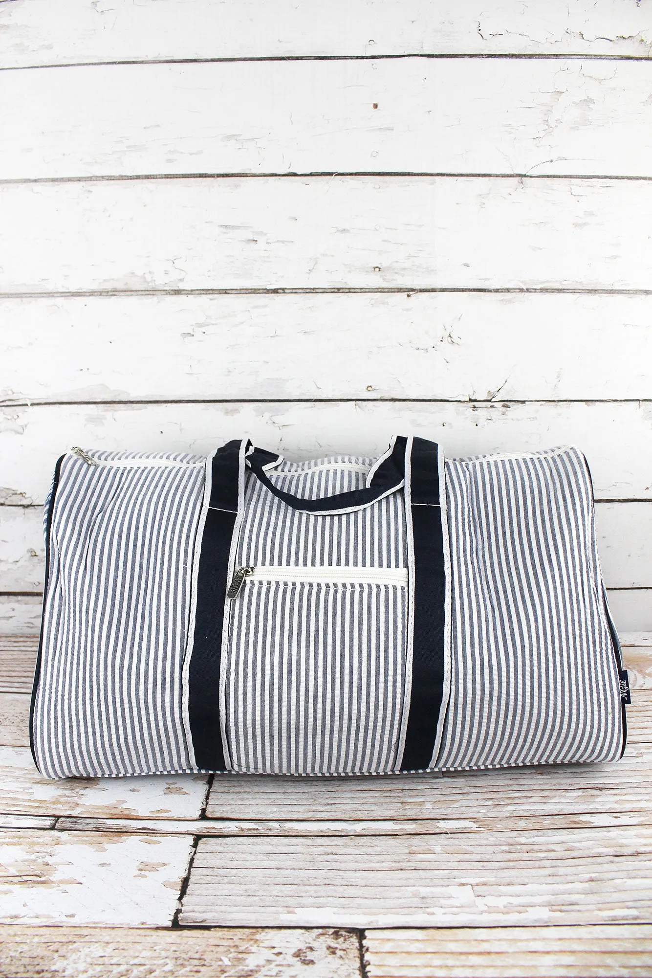 Navy Striped Seersucker Duffle Bag 21"