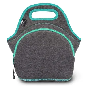 Neoprene Lunch Bag For Women, Men & Kids (12") | Extra Thick 5mm Insulation Keeps Your Lunch Box Delicious For Hours | Washable | Soft Cotton | Extra Pocket | YKK zippers | M, Darkgrey/Lagoon