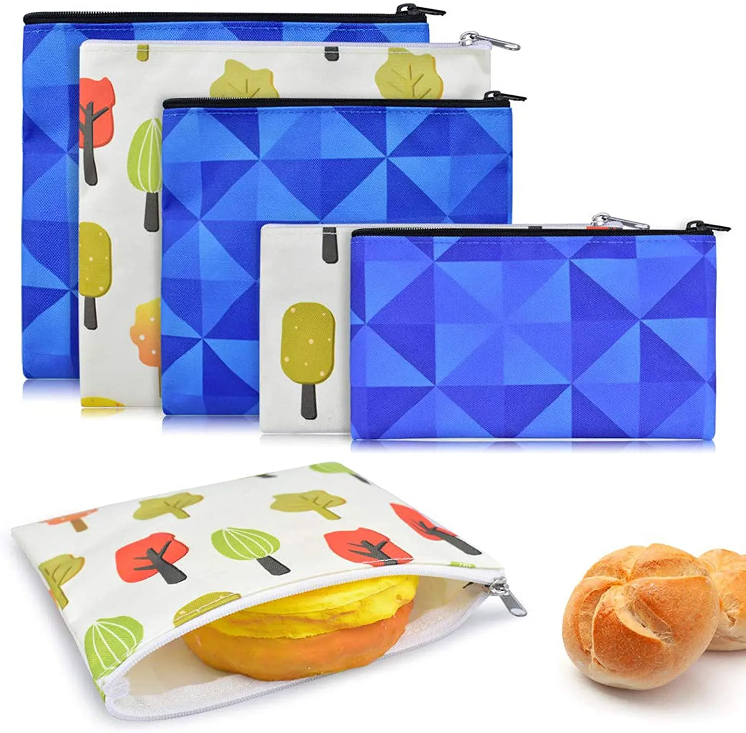 New ERKOON 6 Pack Reusable Sandwich Bags Snack Bags Washable Lunch Bags Set with Zipper Includes 2 Large 2 Medium 2 Small Reusable Food Bags