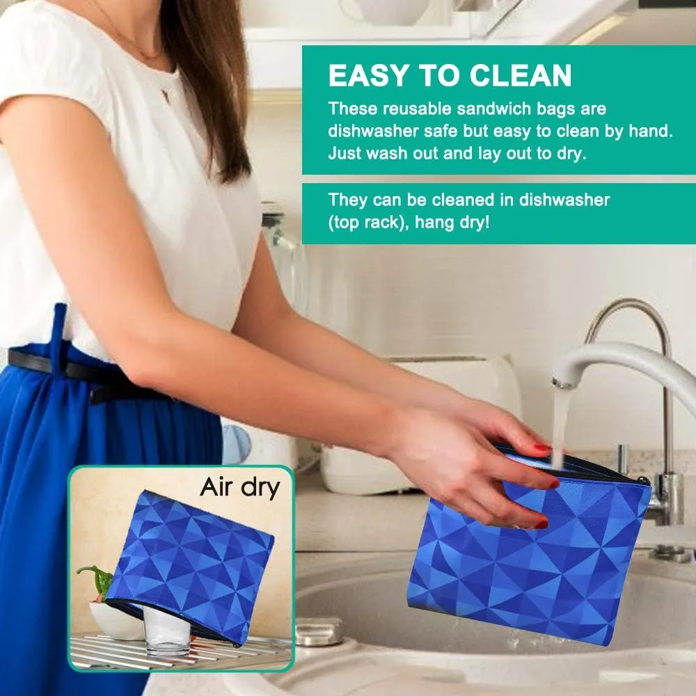 New ERKOON 6 Pack Reusable Sandwich Bags Snack Bags Washable Lunch Bags Set with Zipper Includes 2 Large 2 Medium 2 Small Reusable Food Bags
