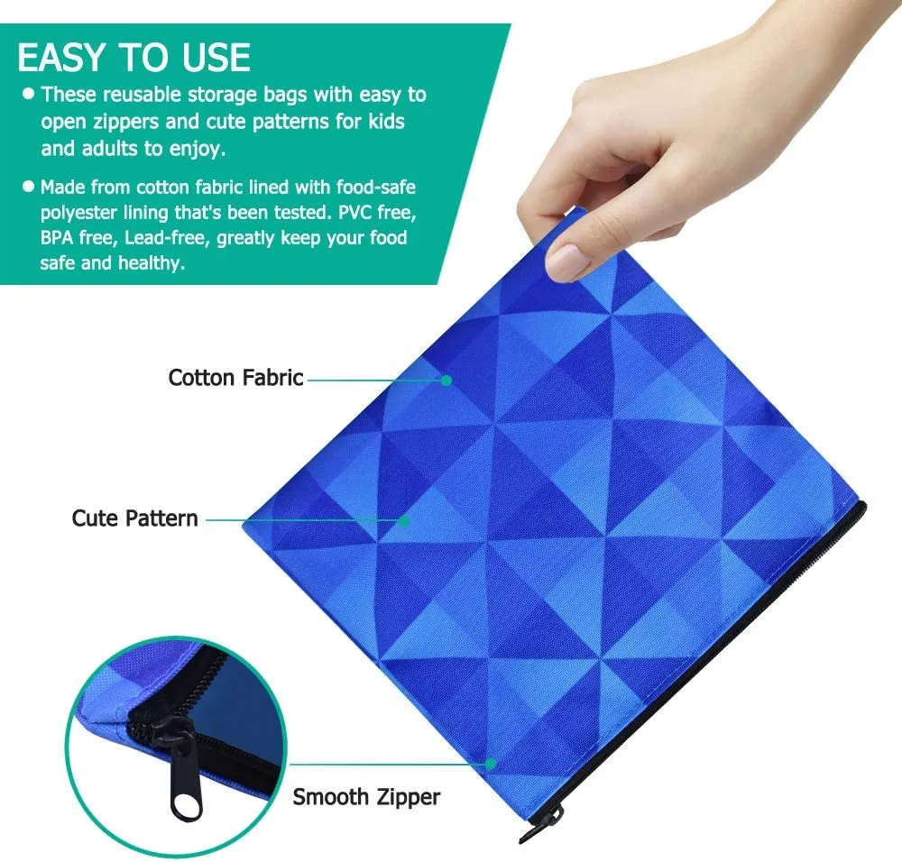 New ERKOON 6 Pack Reusable Sandwich Bags Snack Bags Washable Lunch Bags Set with Zipper Includes 2 Large 2 Medium 2 Small Reusable Food Bags