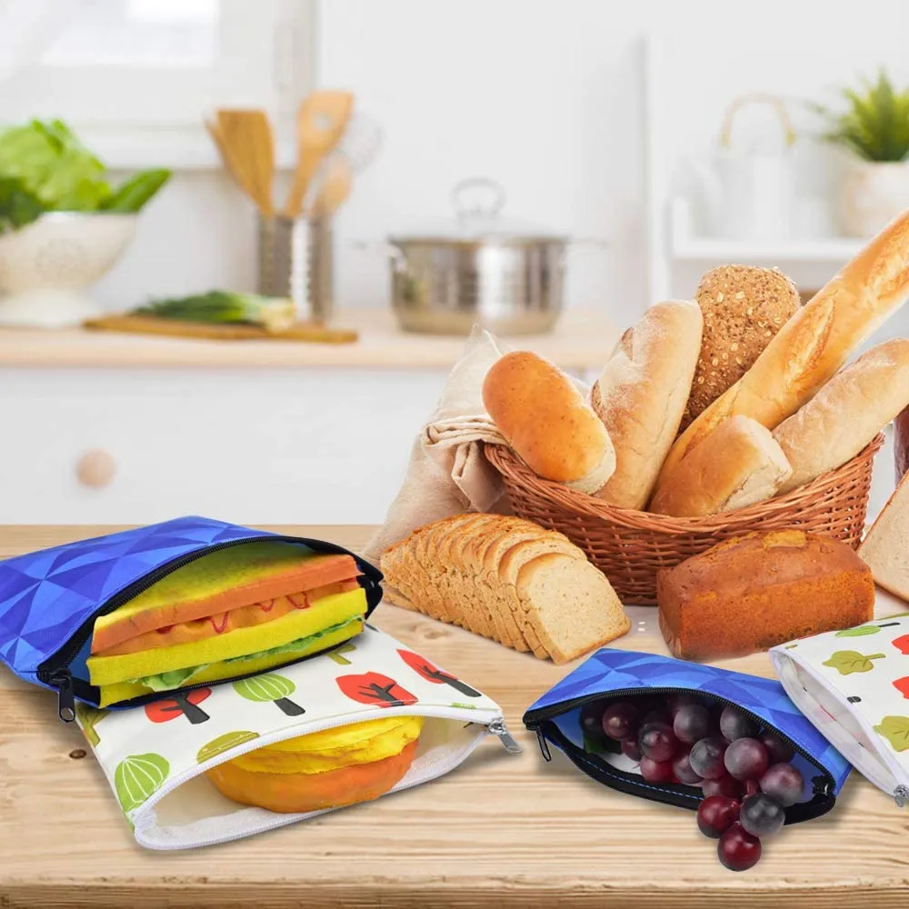 New ERKOON 6 Pack Reusable Sandwich Bags Snack Bags Washable Lunch Bags Set with Zipper Includes 2 Large 2 Medium 2 Small Reusable Food Bags