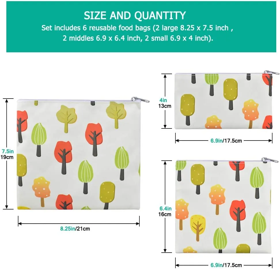 New ERKOON 6 Pack Reusable Sandwich Bags Snack Bags Washable Lunch Bags Set with Zipper Includes 2 Large 2 Medium 2 Small Reusable Food Bags