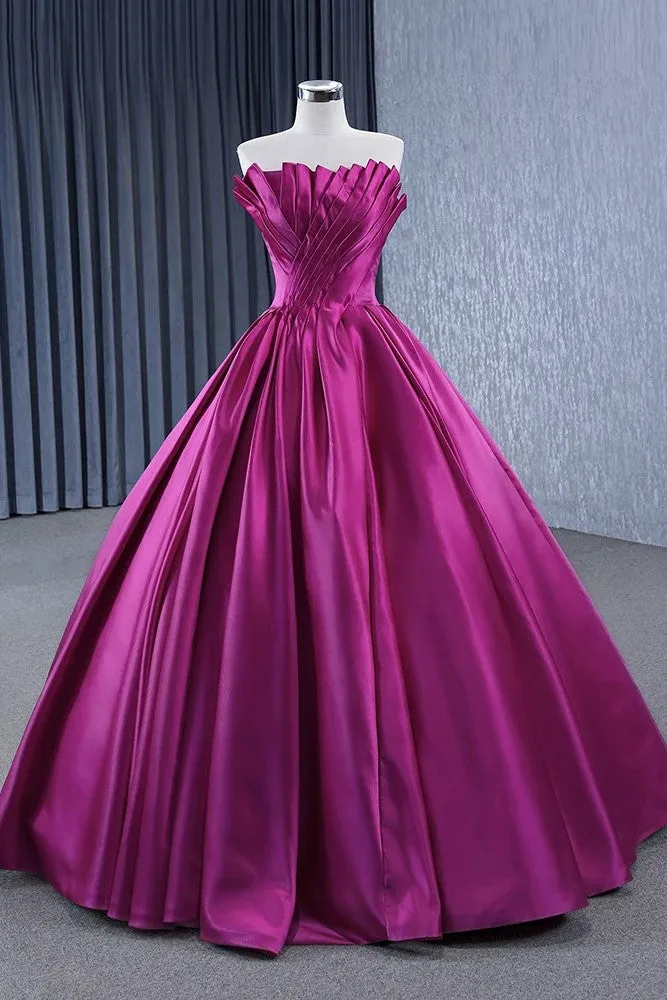 Novelty A Line Satin Strapless Ball Gown Evening Dress for Women