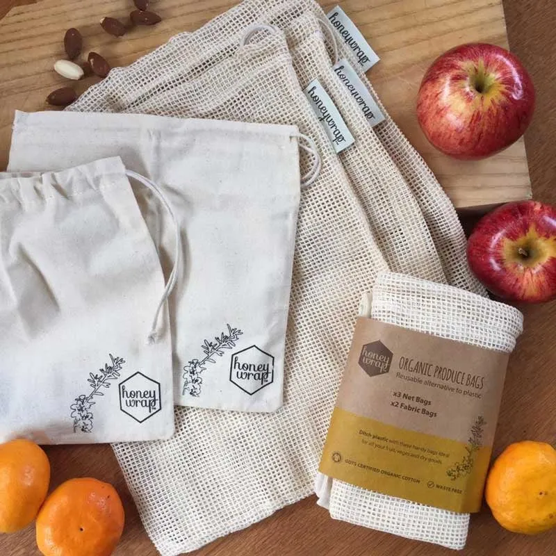 Organic Produce Bags - Set of Five - By Honeywrap