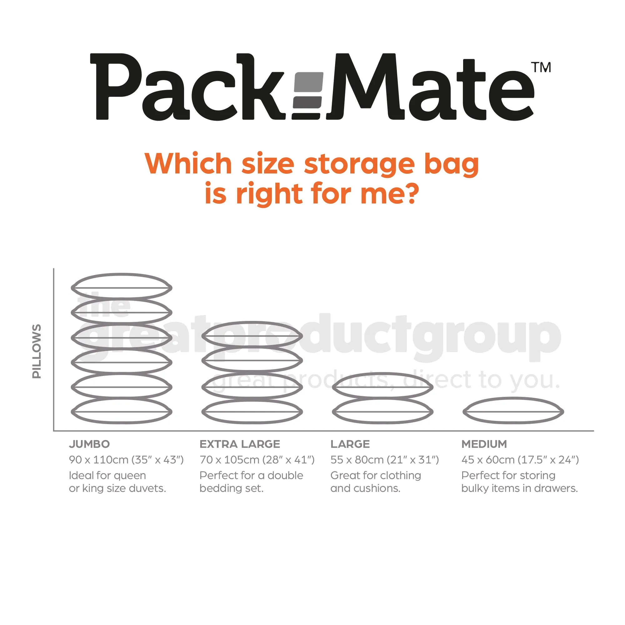 Packmate 6pc BUMPER Flat Vacuum Storage Bag Set - 2 L, 2 XL, 2 J