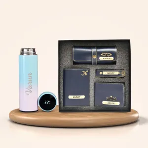Personalised Pastel Temperature Display Bottle & All in One Men's Combo (4 pcs) - Royal Blue