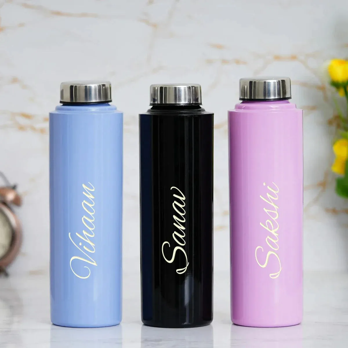 Personalised Pink Classic Smart Bottle (1 Litre) & All in One Men's Combo (4 pcs) - Tan