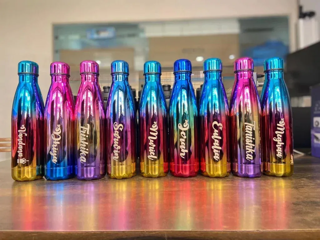 Personalized All in One Men's Combo (4 pcs) & Customized Rainbow Stainless Steel Water Bottles - Brown