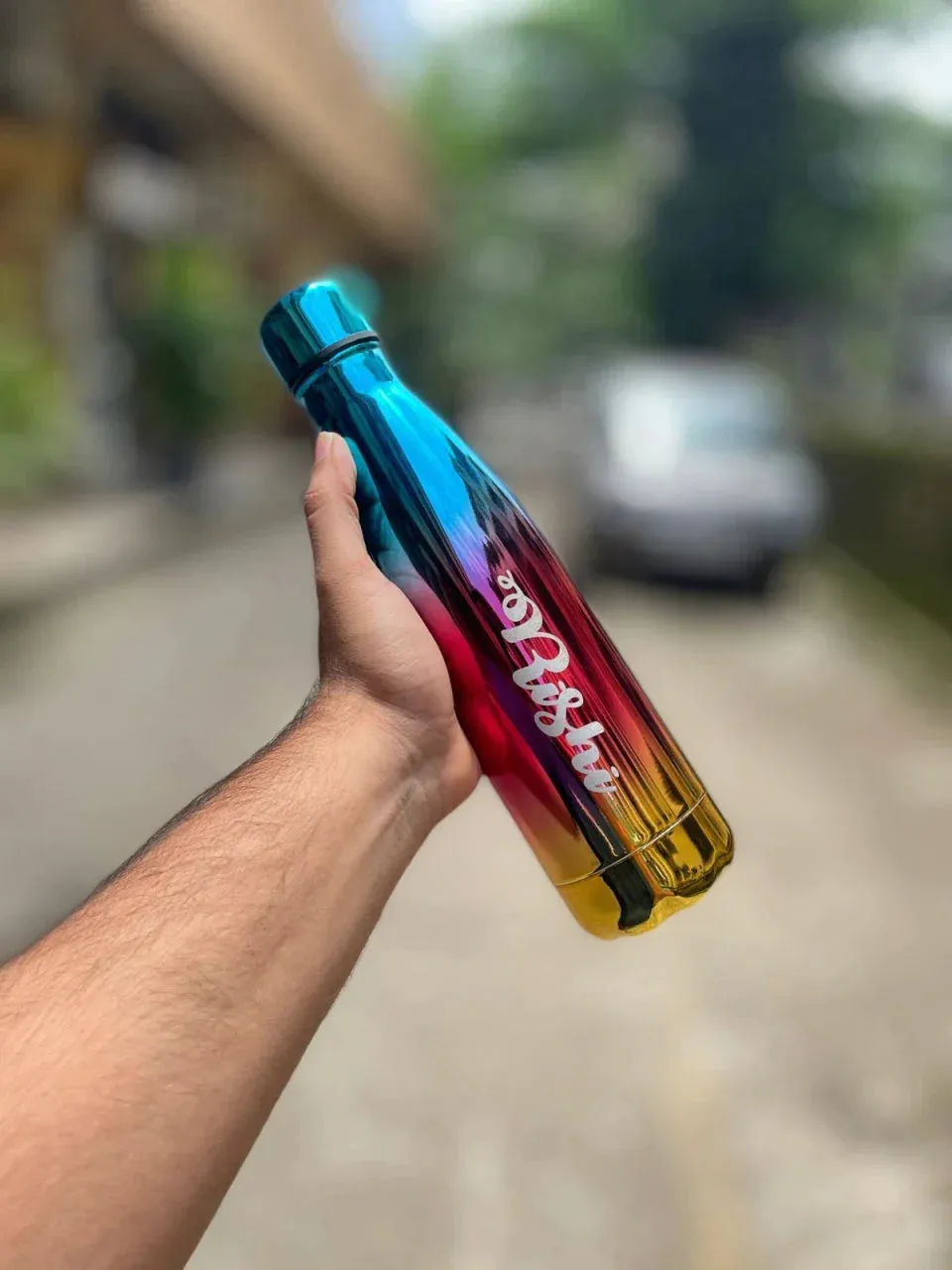 Personalized All in One Men's Combo (4 pcs) & Customized Rainbow Stainless Steel Water Bottles - Brown