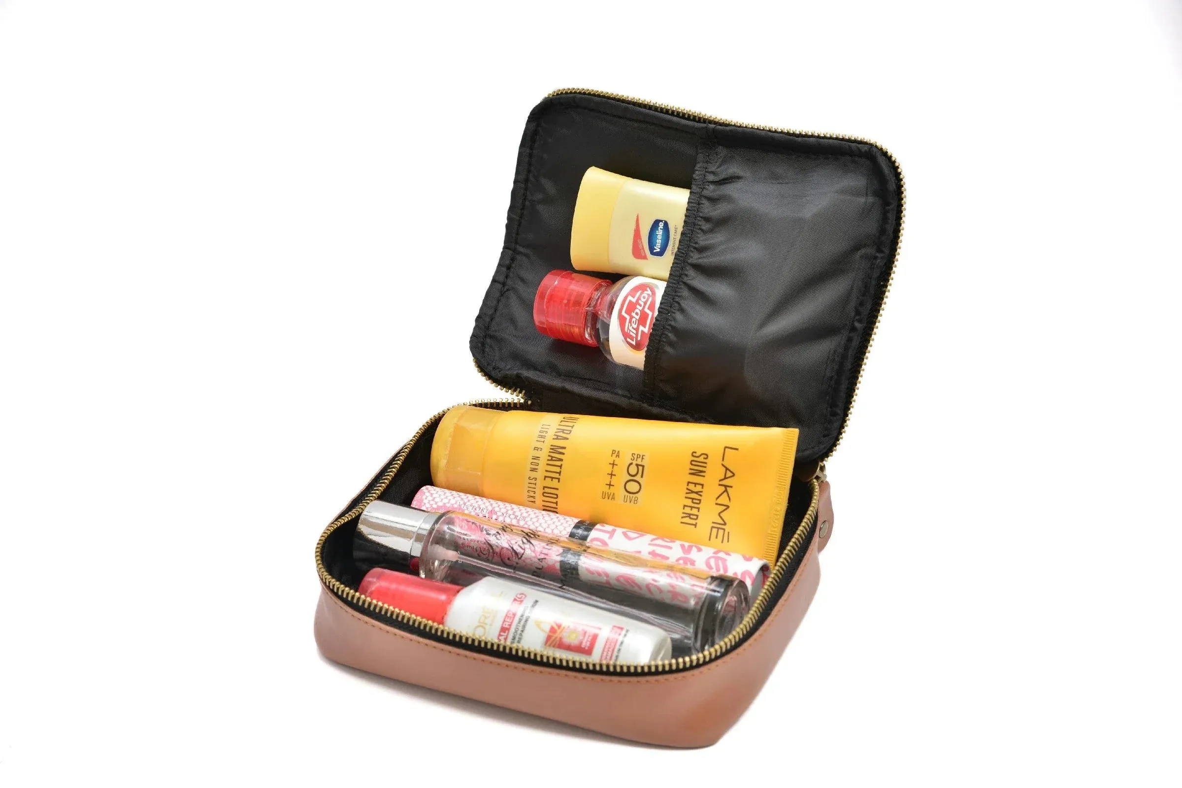 Personalized Couple's Combo : Mini Makeup Kit & Men's Wallet-Tan
