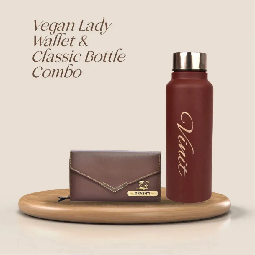 Personalized Lady Wallet with Classic Bottle - Brown
