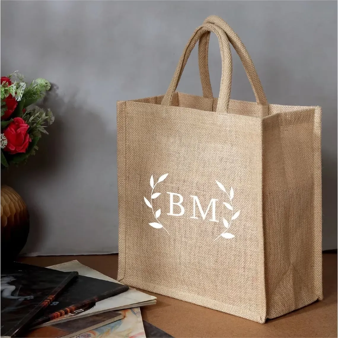 Personalized Monogram Beach Bag Custom Burlap Bags Large Beach Tote Bags