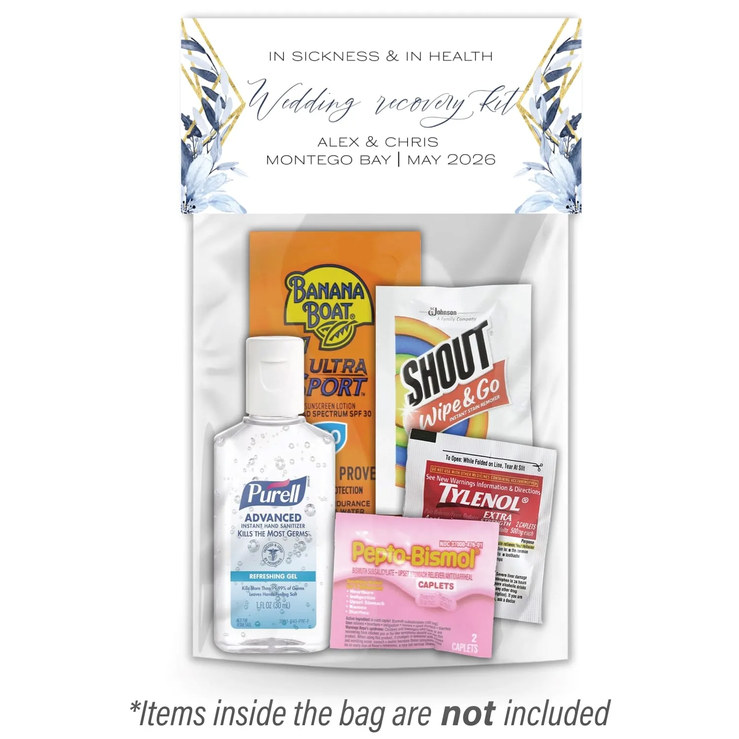 Personalized Wedding Hangover Recovery Kit Bag & Topper - Dainty Dusty Blue