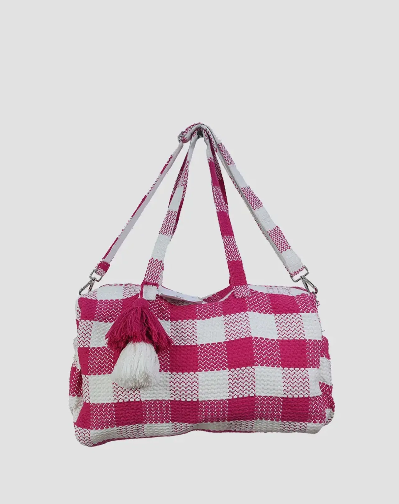 Pink Checkered Weekender Tote