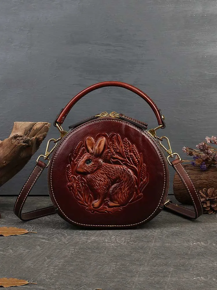 Playful Rabbit Embossed Leather Crossbody Bag