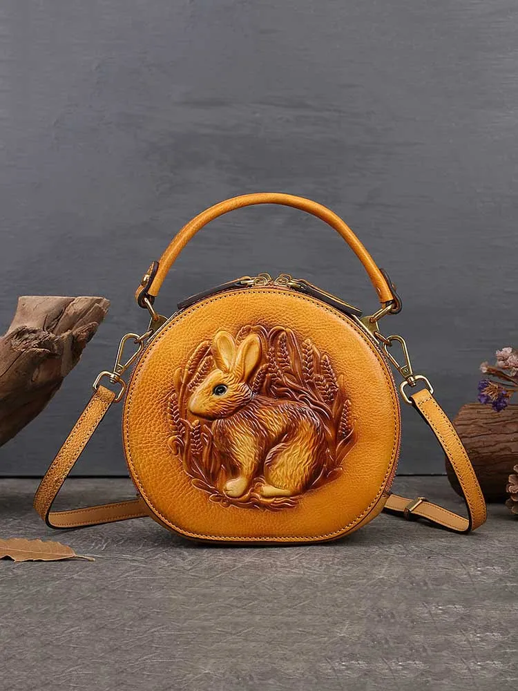 Playful Rabbit Embossed Leather Crossbody Bag