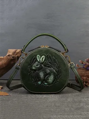 Playful Rabbit Embossed Leather Crossbody Bag