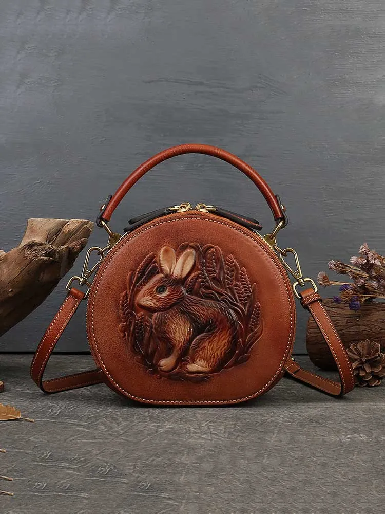 Playful Rabbit Embossed Leather Crossbody Bag