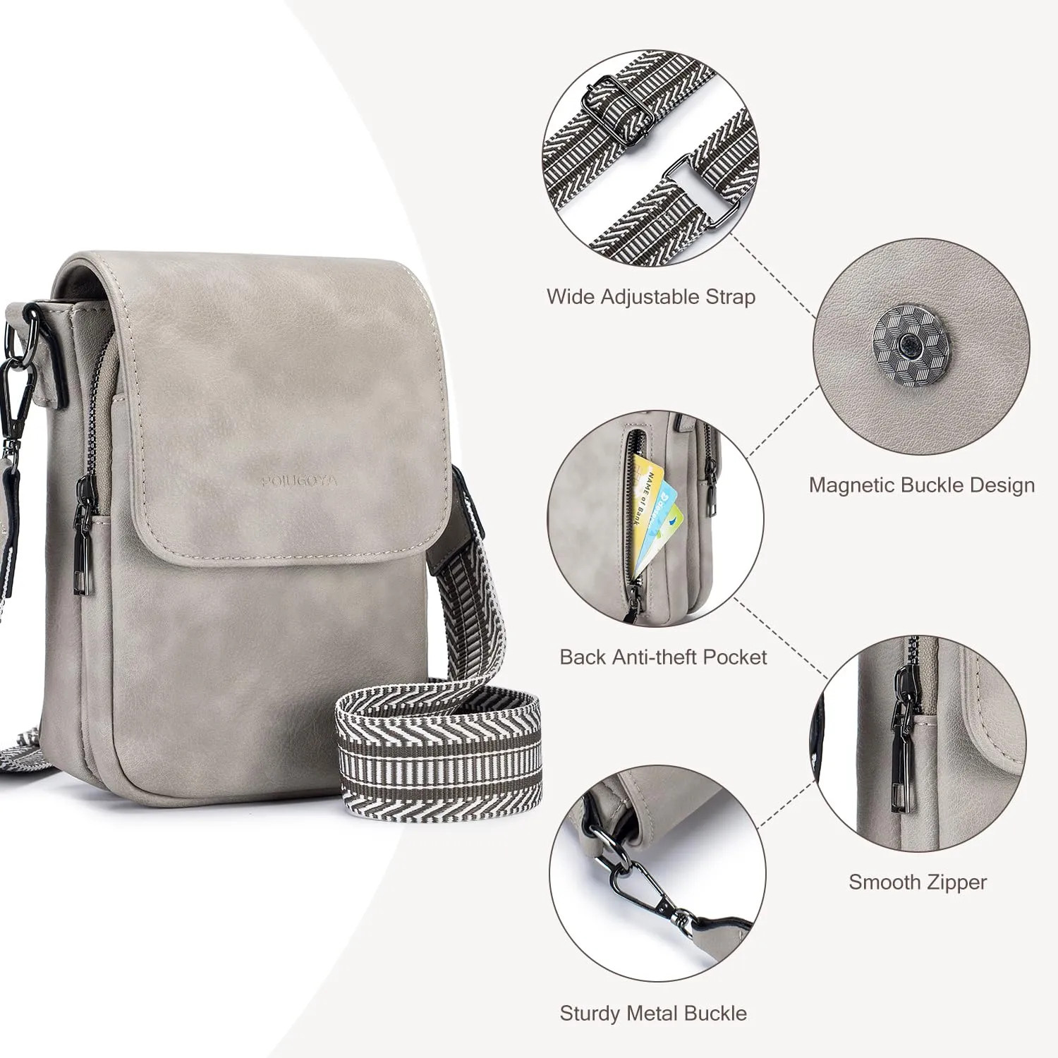 POIUGOYA Small Crossbody Bags for Women Trendy,Leather Triple Compartment Cell Phone Crossbody Wallet Purses with Card Slots