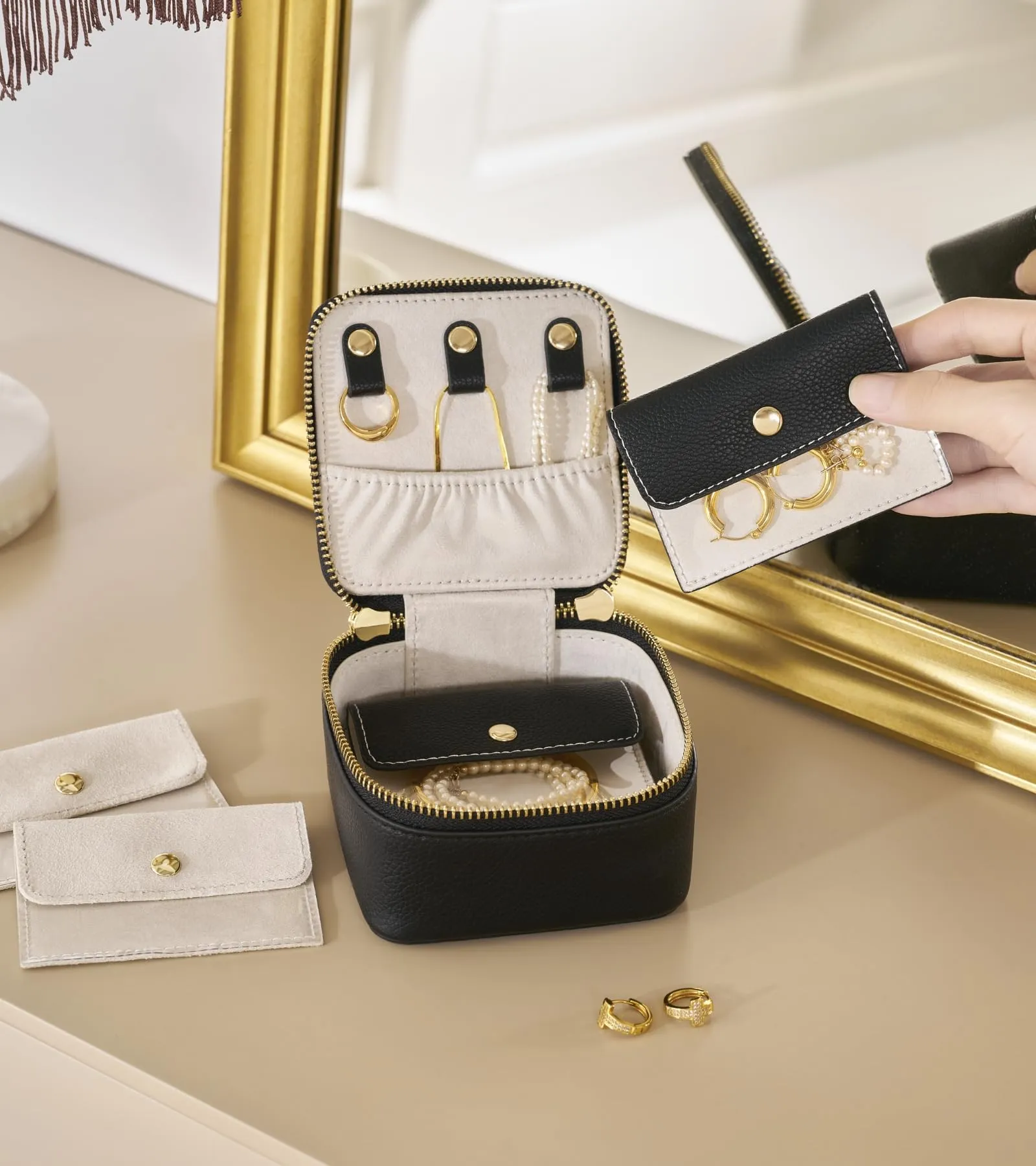 Popvibe Travel Jewelry Case Set, Black