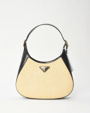 Prada Beige Raffia & Black Leather Small Cleo Bag